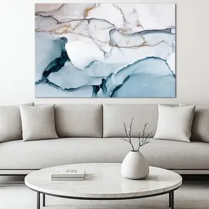 Blue Gray Marble Print Art Modern Abstract Wall Decor- Unframed Poster