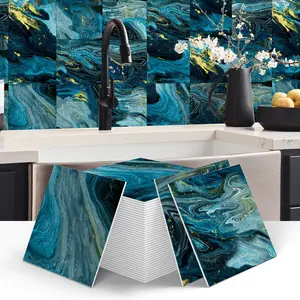 (12/24 pieces) Marble Look Peel and Stick Anti-Splash Board Tiles, 15 cm X 15 cm Wall Tiles, for Kitchen, Bathroom, Living Room, TV Background Wall Decoration, Wall Panel