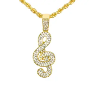 Iced Medium Music Pendant with 4mm Rope Chain 24"