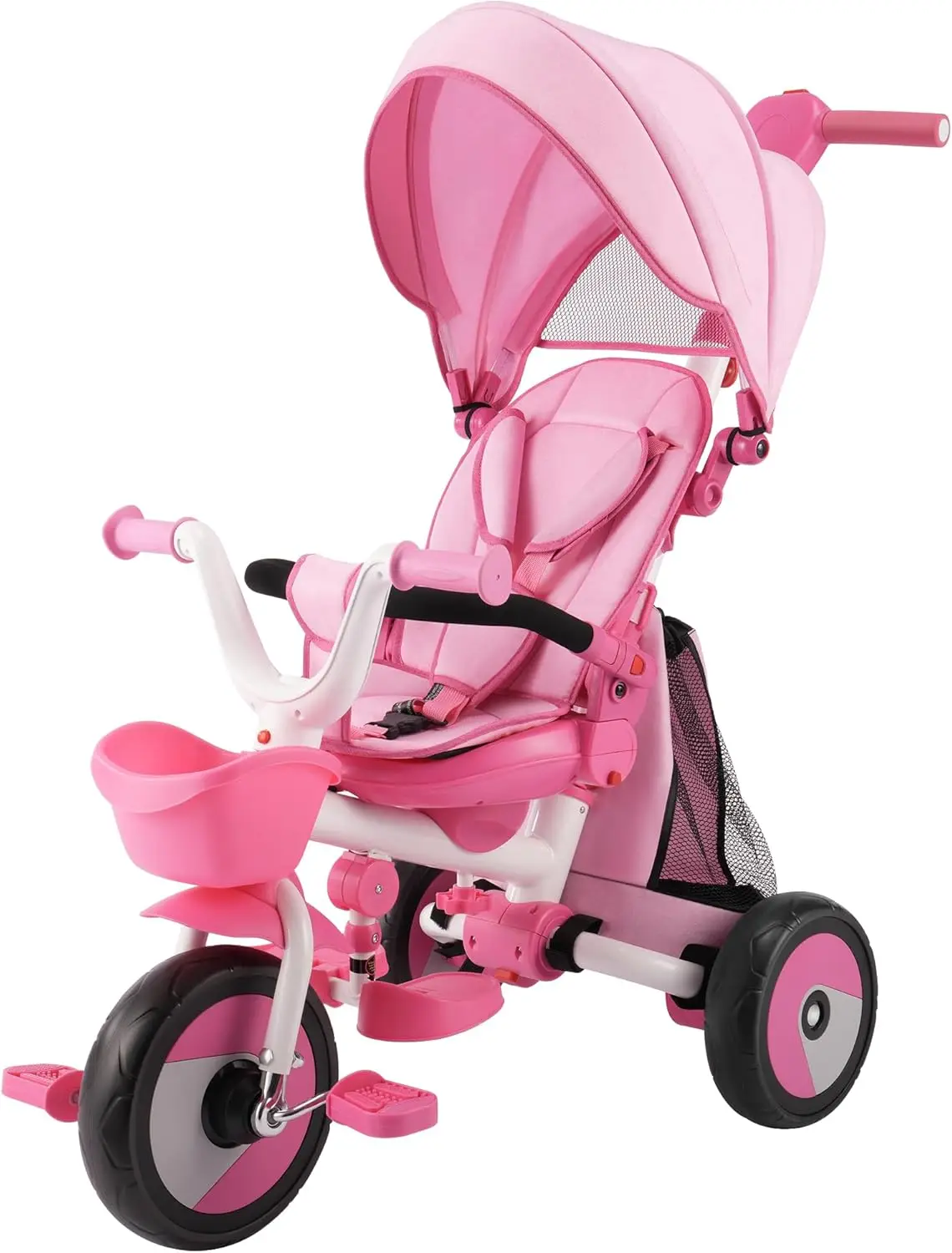 Baby Tricycle, 4-in-1 Folding Toddler Tricycle with Adjustable Parent Handle, Removable Canopy, Rotatable Seat, Safety Harness & Srorage, Kids Trike f