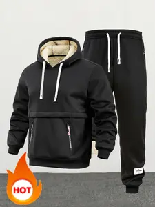 Men's Winter Sports Suit Thickened Long-Sleeved Shirt Pants Outdoor Fitness Gym Wear Autumn-Winter Set Men's Sportswear Sweatsuit With Pockets