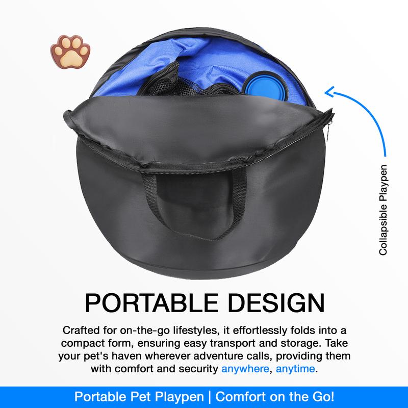 Foldable Dog Playpen for Indoor and Outdoor Use - Portable Pet Pen with Soft Sides, Large Crate for Big, Large Dogs, Cats, Animals - includes Carry Case and Travel Bowl