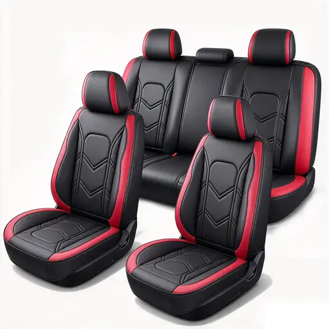 Universal for 5 Seats Full Set Car Seat Covers, Arespark Premium Waterproof PU Leather Cushion Protectors, 40/60 Split Front and Rear Bench Seat, Breathable Auto Accessories, Universal Fit for Vehicles Sedans SUVs - (Black/Red)