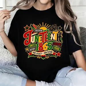 Juneteenth 1865 Print T-Shirt for Adults, Freedom Shirt Design, Black History Tee for Women and Men, Juneteenth Outfit, African American Pride Unisex Shirt,Retro Style Printed Pattern Shirt