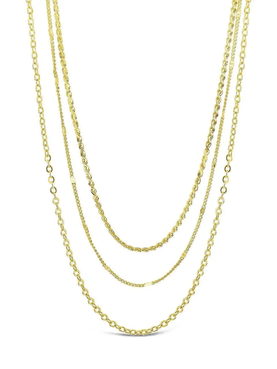 Sterling Forever Three Chainz Necklace - 14K Gold Plated Triple Layered Necklace for Women - Chic and Versatile Multi-Strand Necklace with Extender.