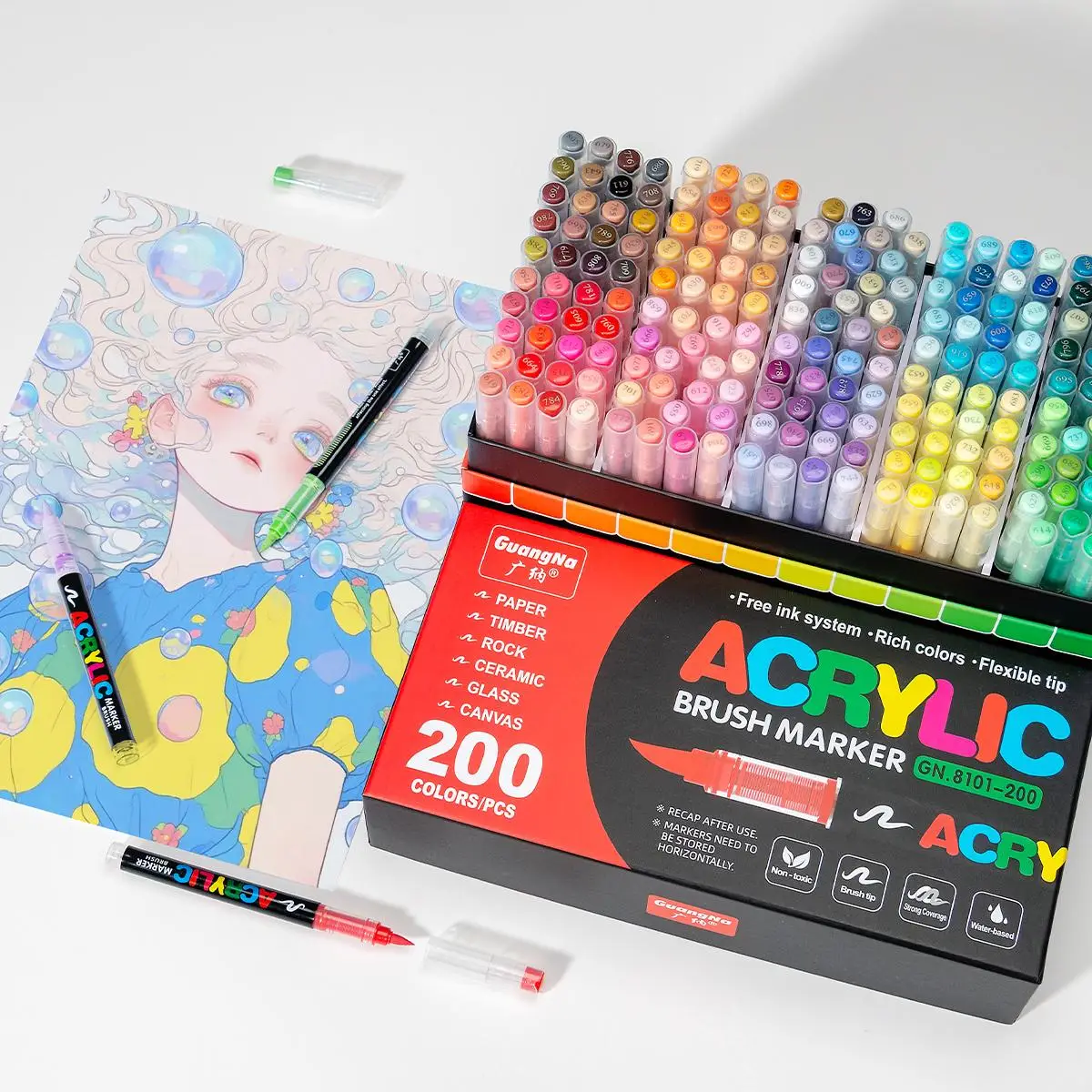 Acrylic Paint Pens Set, Soft Flexible Brush Tips, Precise Control, Ideal for Canvas Rock Wood Glass Ceramic Fabric Painting, Creative Art Supplies