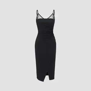 Cider [size 0-26] Ruched Asymmetrical Hem Split Midi Dress