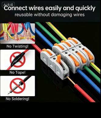 Lever Wire Connectors Kit, 50Pcs Quick Electrical Wire Connectors, 28-12AWG Reusable Push-in Wire Terminals for Home Wiring Automotive