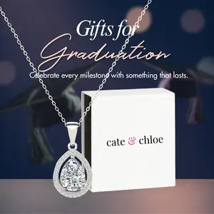 Isabel 18k White Gold Plated Halo Teardrop Necklace with Simulated Diamond Crystals
