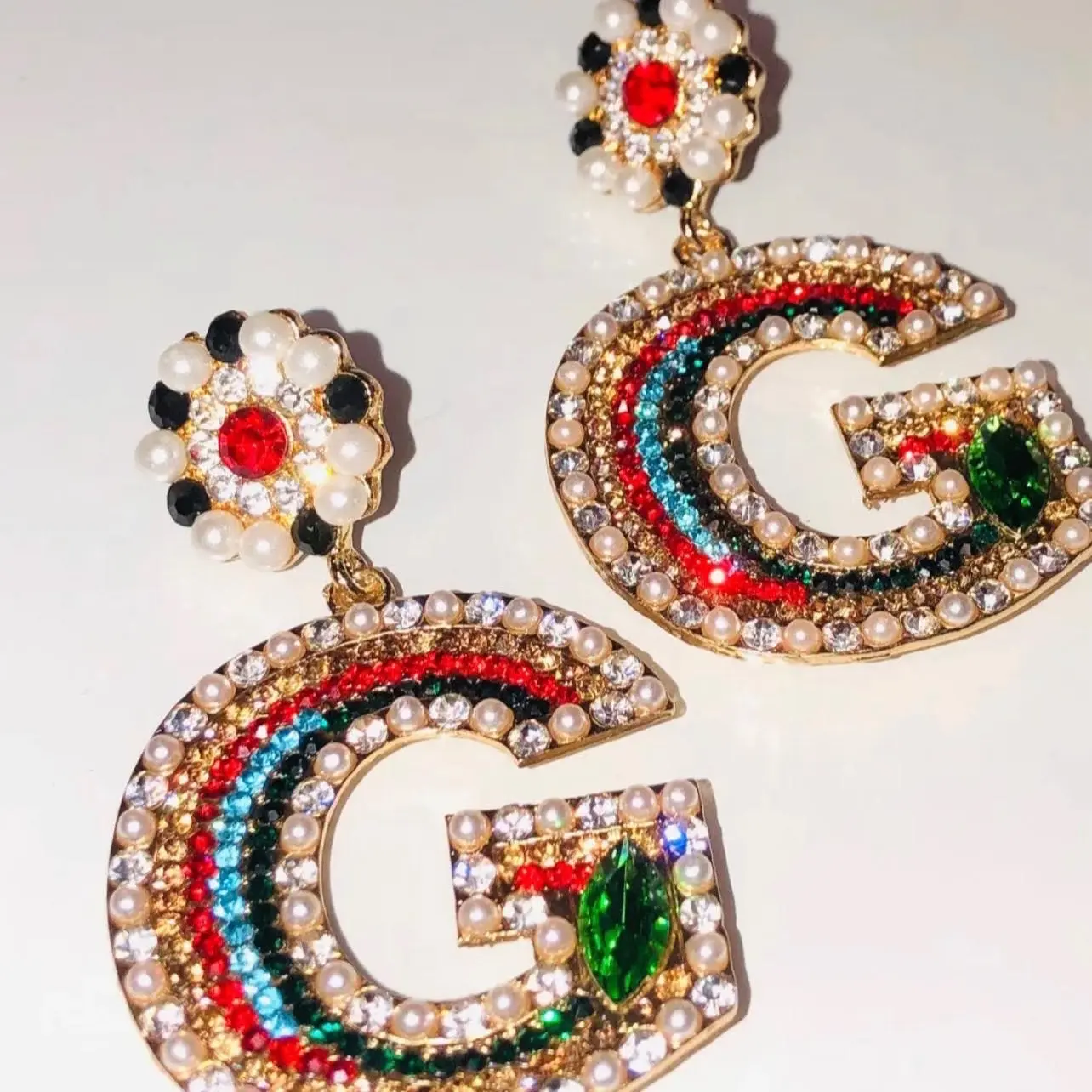 Exquisite Letter G Earrings - Initial Accessory with Pearls and Rhinestones for Women