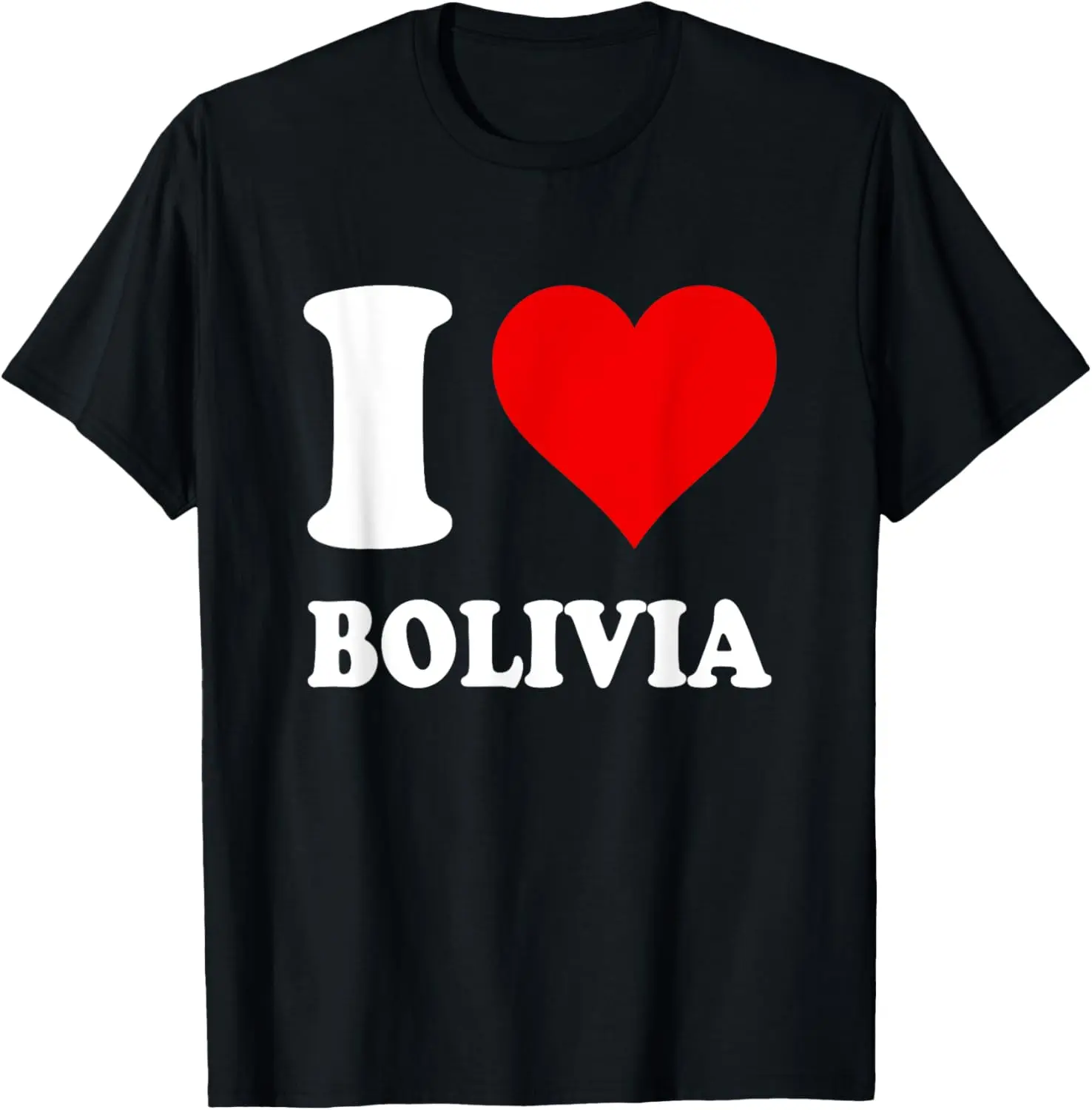 Women's 100% Cotton Short-Sleeve Round Neck Lady's Everyday Streetwear Top - Distressed Graphic Red Heart "I Love Bolivia" Tshirt