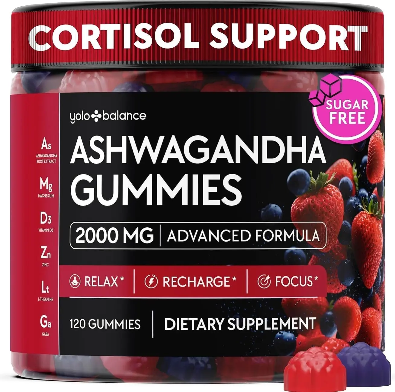 Ashwagandha Gummies – 120 Count - 2000 MG Ashwagandha Supplements with L-Theanine, GABA, Magnesium, Zinc & Vitamin D3 – Sugar-Free, Vegan, Non-GMO–Natural Support for Balance