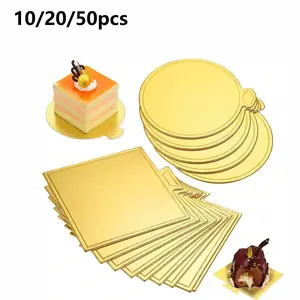 10/20/50pcs Golden Mini Paper Cake Bases, Mousse Dessert Holders, Disposable Cupcake Boards, Wedding Birthday Party Sweet Display Trays, Various Sizes