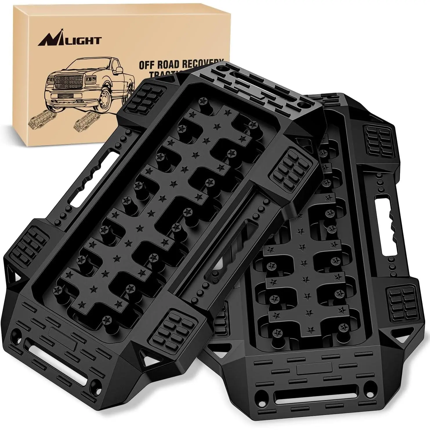 Nilight Nylon Lightweight Flexible Off-Road Mini Recovery Traction Boards (2PCS, Black) - Anti-Slip Grip Tire Insert Tool for 4WD 4X4 ATV/UTV/SUV, Bend-Resistant, High Weight Capacity, Comfortable Handle