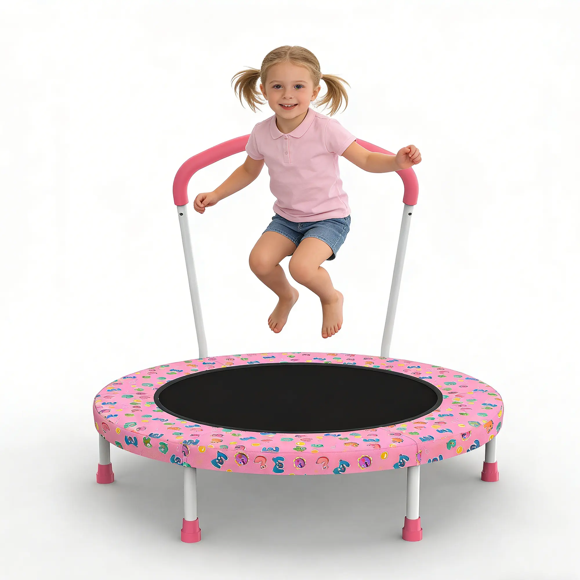 36inch Mini Trampoline for Kids Ages 1-6 Indoor Outdoor Trampoline with Handle Fun for Kids, Pink