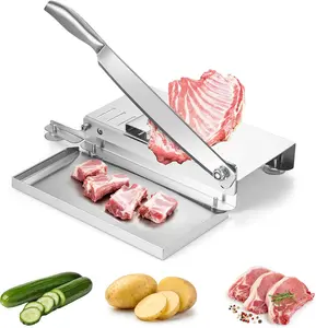 Manual Meat & Bone Cutter – Stainless Steel Bone Slicer with Food Tray, 15.5” Cleaver for Beef, Chicken & Jerky, Home & Commercial Use