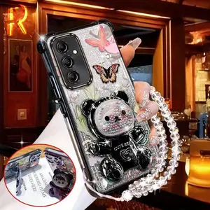 1 Piece Chic A15 5GPhone Cases The magical butterfly Bear stand and beaded lanyard Pattern Case Suitable For Galaxy A15 5G Made Of Comfortable feel With Protective Shockproof For Casual