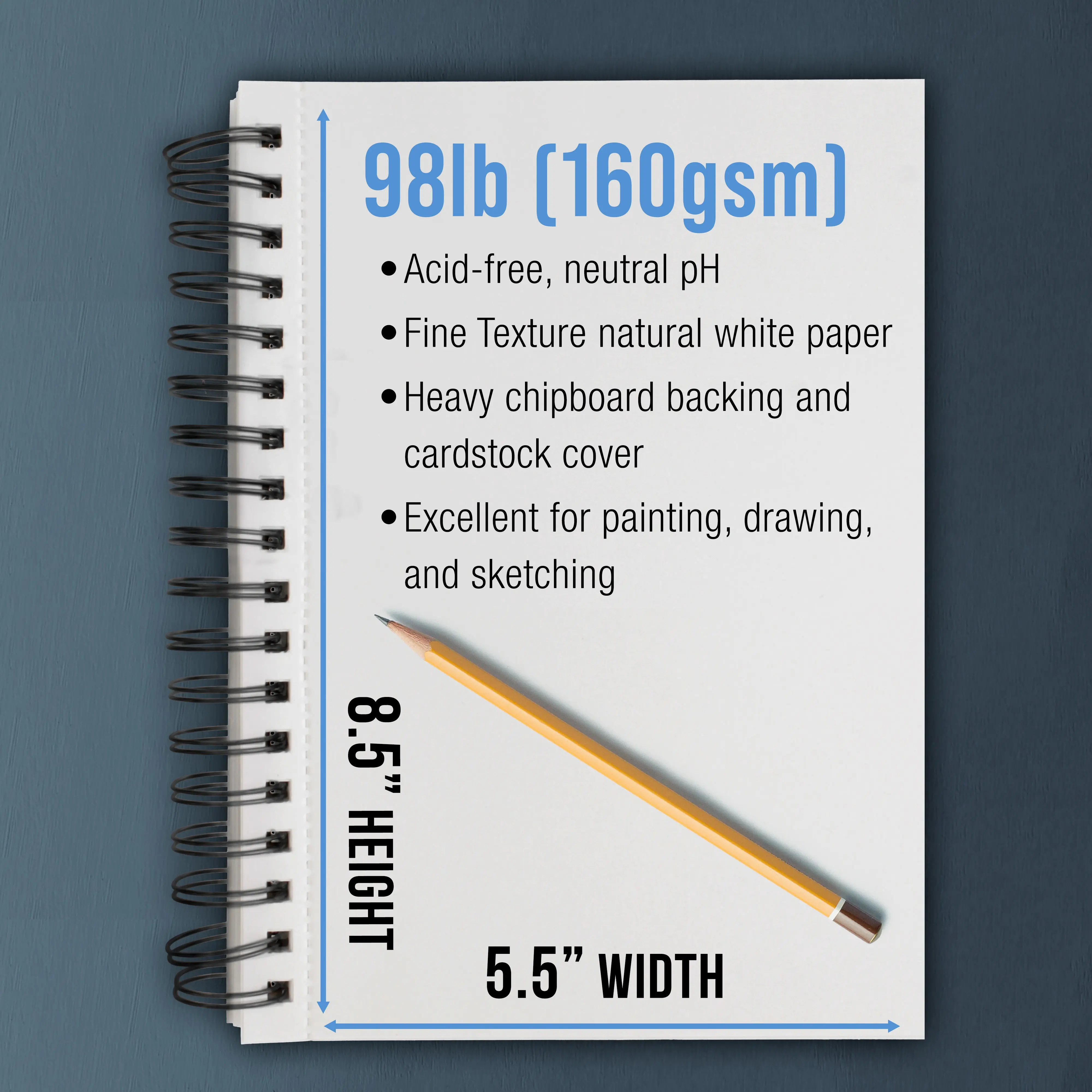 5.5"x8.5" Mixed Media Sketchbook, 2 Pack (60 Sheets), 98 lb (160 gsm) - Spiral-Bound Pad with Perforated Acid-Free Paper - Artist Sketch Book For Drawing, Painting, Watercolor