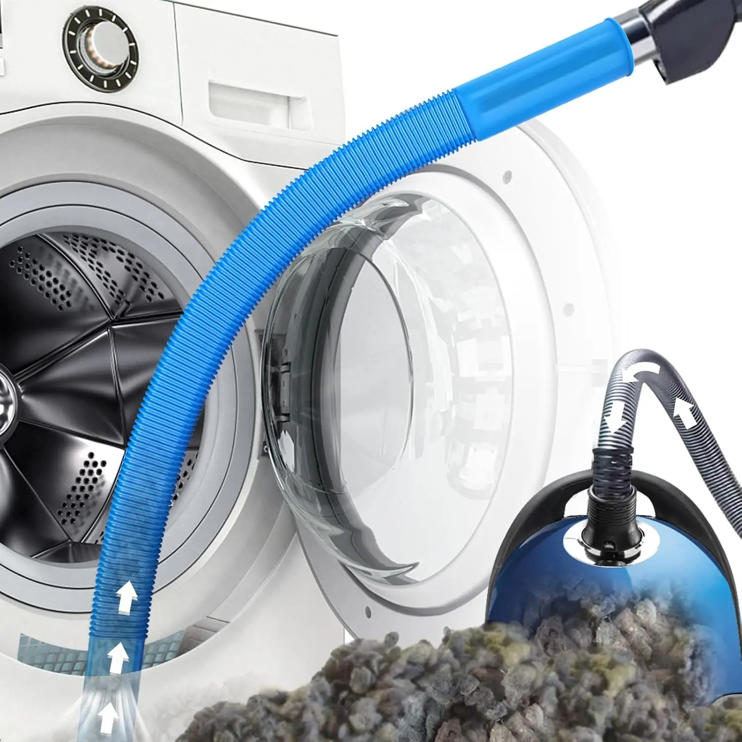 GJANSH Dryer Vent Cleaner Kit, Dryer Lint Vacuum Attachment Compatible with Most Vacuum Cleaner, Dryer Vent Cleaning Tool Vacuum Hose with Universal Connector, 31.5 Inch, Blue