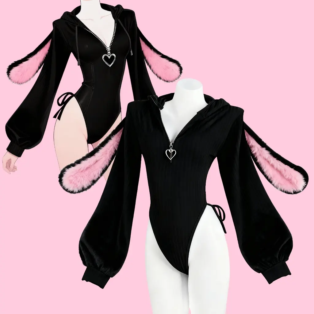 Cute Cosplay Sexy Bunny Outfit Cosplay lingerie for Anime women Costumes,Christmas  with Fuzzy Ears & Bodysuit Knitted Rabbit Piece Long Sleeve Jumpsuit Style  Soft outdoorfun