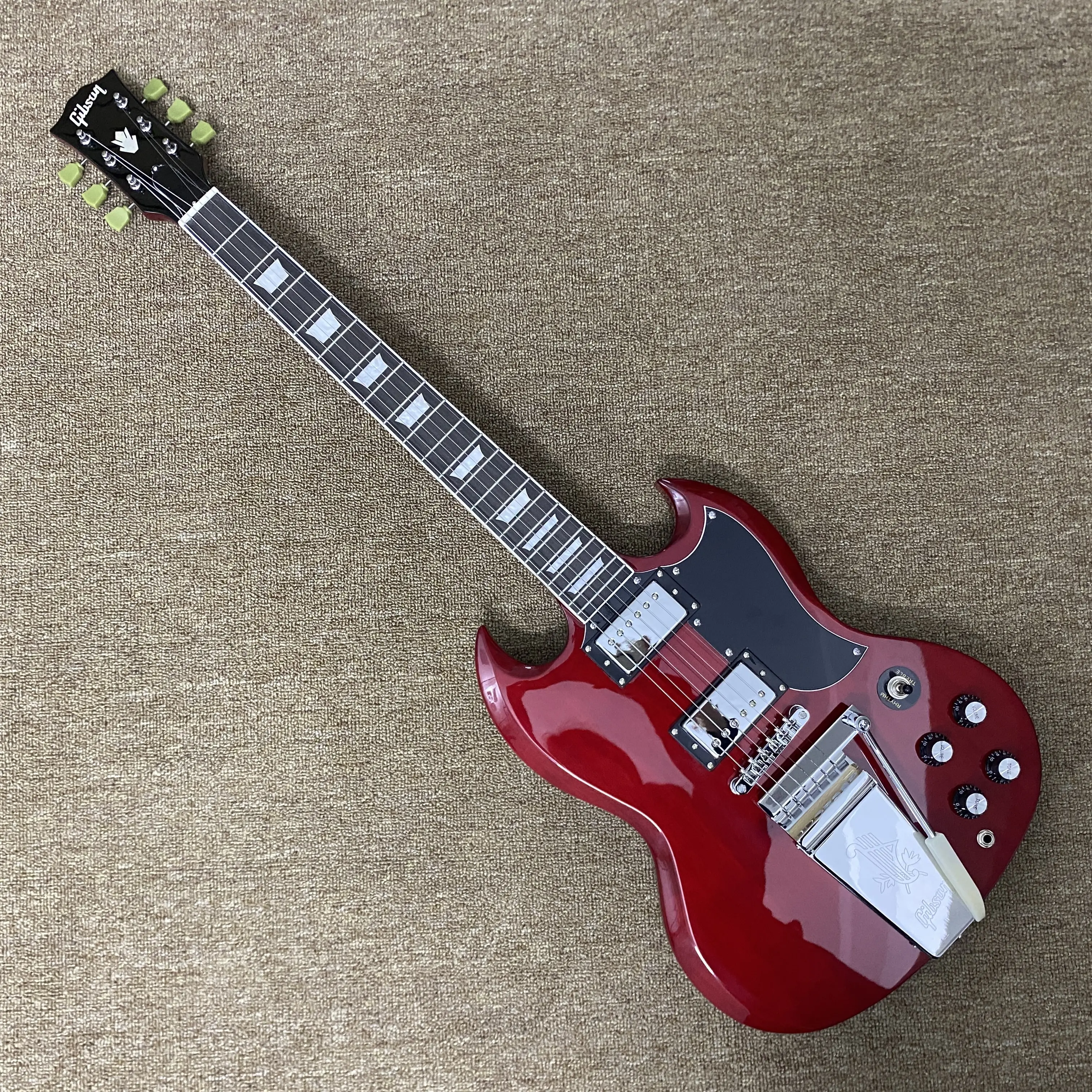 6-String SG Electric Guitar for Instrumental Musicians, 22-Fret Mahogany Body, Rosewood Fingerboard, Guitar Pickups, Chromed Hardware, Red Finish