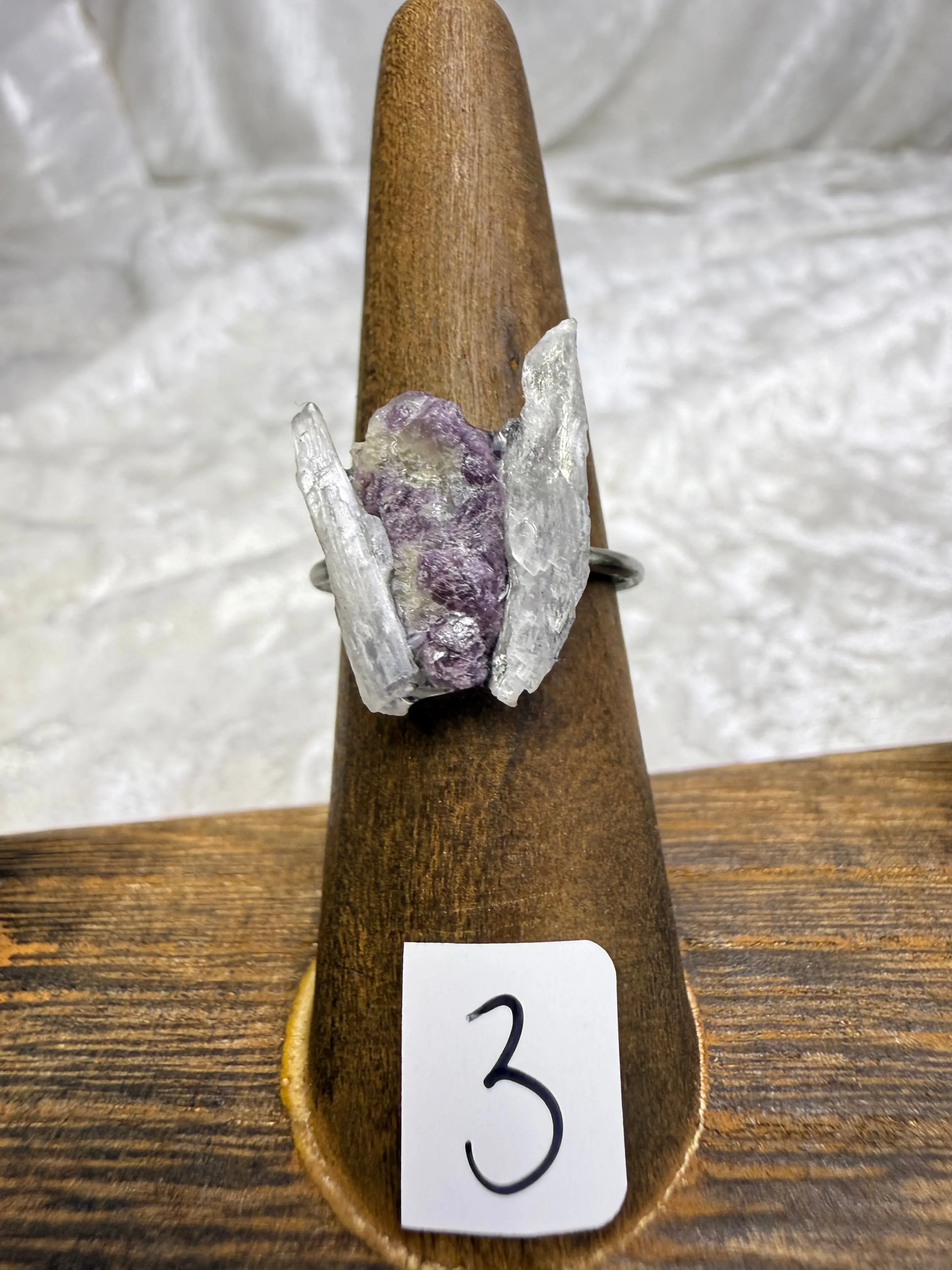 One-of-a-Kind Lepidolite & Selenite Ring — Handmade Crystal Jewelry for Peace & Emotional Balance