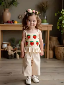 Baby Girl Casual Daily Fashion Halter Top Floral Embroidery Elegant Soft Pure Color Long Pants Set Summer Cute Sunlight Clothing Outfit