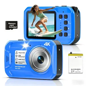 4K Waterproof Digital Camera, 64MP Autofocus Underwater Camera, IP68 16FT Waterproof Camera with Memory Card, Compact Vlog Camera for Snorkeling, Beach, Pool & Kids Travel