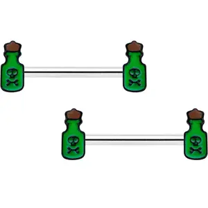 14 Gauge 9/16 Poison Green Bottle Glow in Dark Barbell Nipple Ring Set