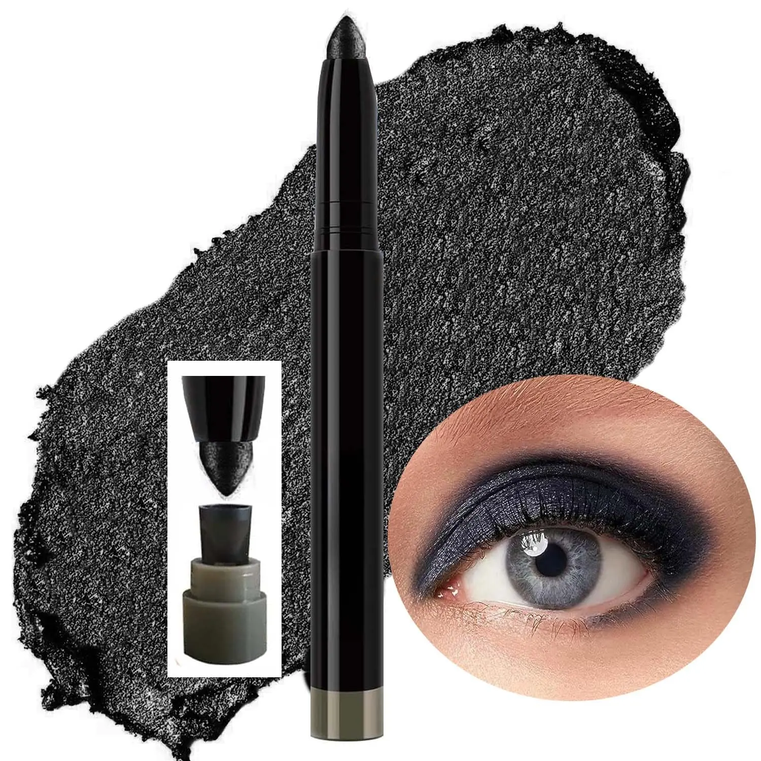 2 in 1 Midnight Black Eyeliner Pencil Eyeshadow stick Cream Shimmer Smooth Eye Makeup Sharpenable Multi-Use Longwear Eyeliner Pencil Eye shadow waterproof Long-Lasting Transfer-Proof 08