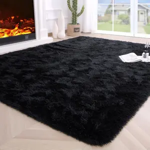 [New Deal] - Fluffy Area Rugs for Living Room,4x5.3 Feet Black Rugs for Bedroom,Thick Shag Throw Floor Carpet,Soft Shaggy Bedside Non-Slip Plush Dorm Nursery Kids Rug Home Decor Aesthetic