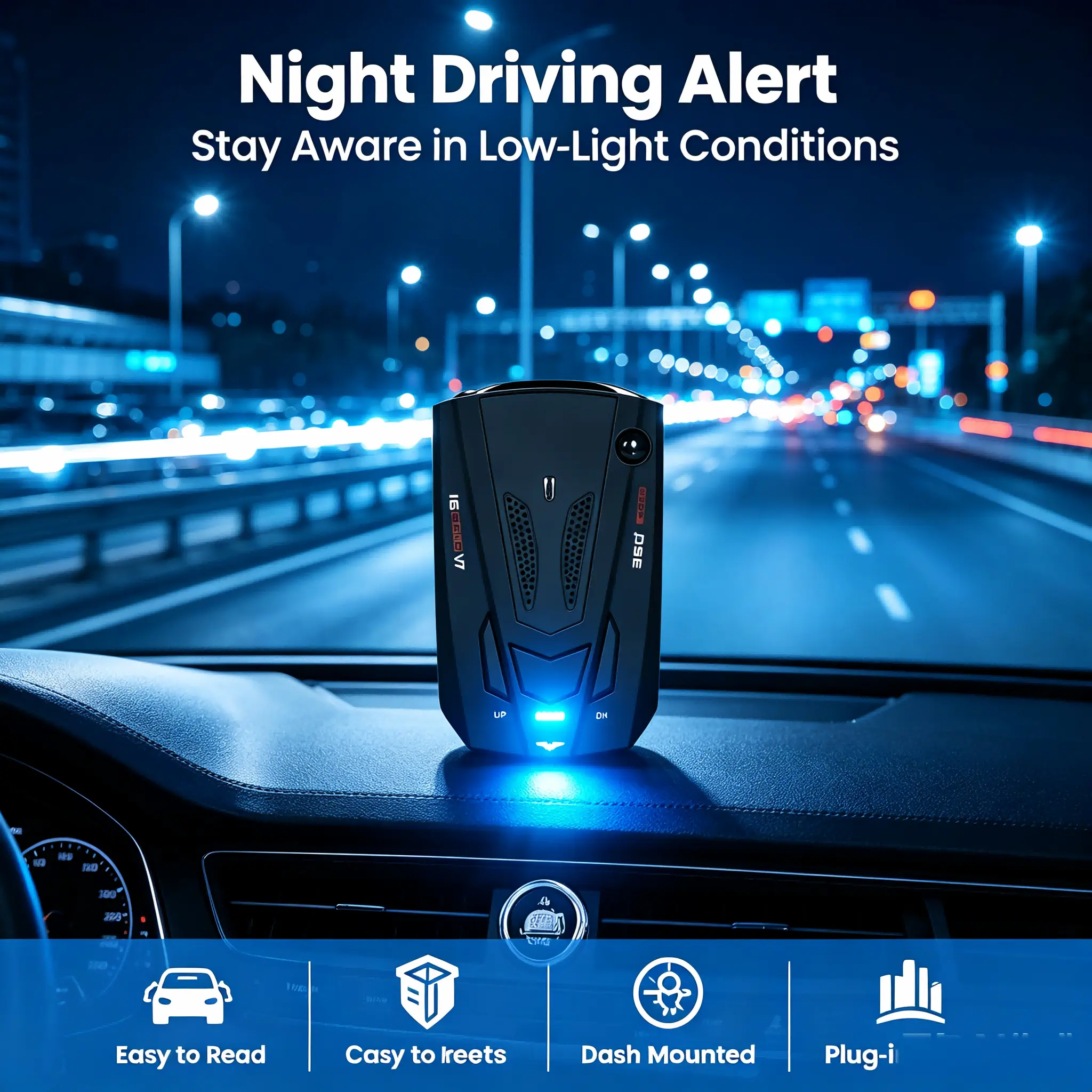 16 Band Car Radar Detector, 360 Degree Speed Detection Device, Digital Display Universal Driving Safety Alert for Highway Daily Commute