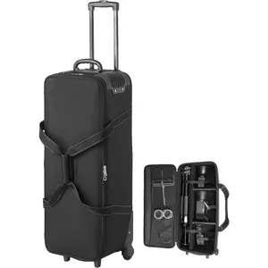 VEVOR Studio Equipment Trolley Case, 35.83 x 11.81 x 14 in / 91 x 30 x 35.5 cm, Rolling Camera Bag, Carrying Bag with Wheels Straps Padded Compartment Handle, for Light Stands, Tripods, Telescopes