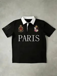 Men's "PARIS" Crest Polo Shirt | Contrast White Collar & Royal Badge Graphics | Premium Pique Fabric | Classic Button Placket | Perfect for Streetwear & Smart Casual | Parisian Urban Essential