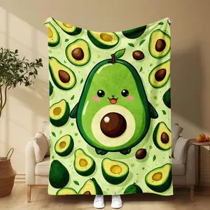 Cartoon Avocado Pattern Blanket, 1 Count Creative Cute Soft Warm Throw Blanket, Air-conditioned Room Blanket, Warm Nap Blanket for Home & Office