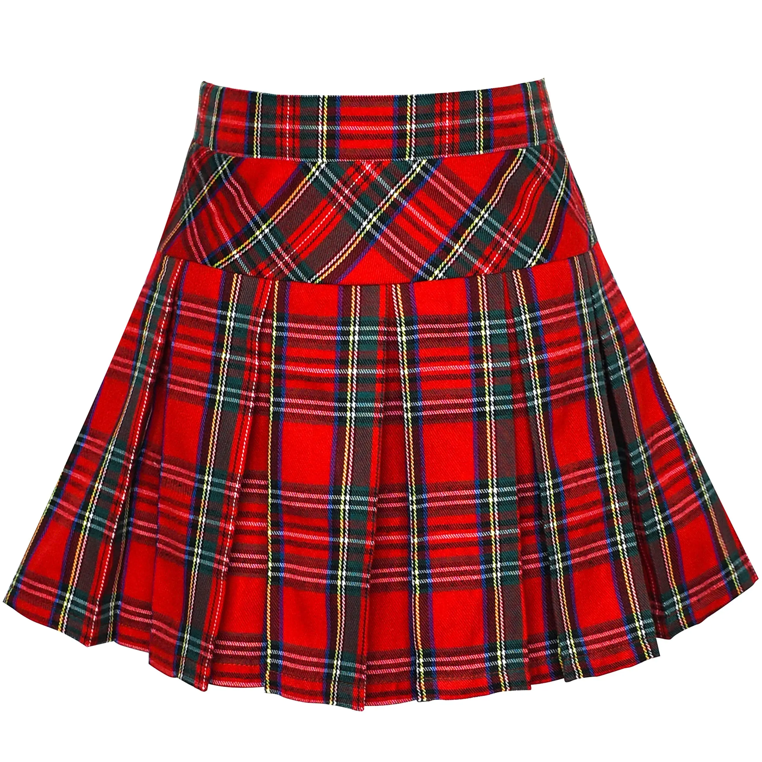 SUNNY FASHION Girls' Preppy Tartan Print Pleated Polyester Skirt - School Uniform, Elastic Waist & Zip, Casual Wear for Birthdays & Party Events, Holiday, Preppy Look, Tiered Layer, 11 - 12 Years, Above Knee, Low Tumble Dry, Mini