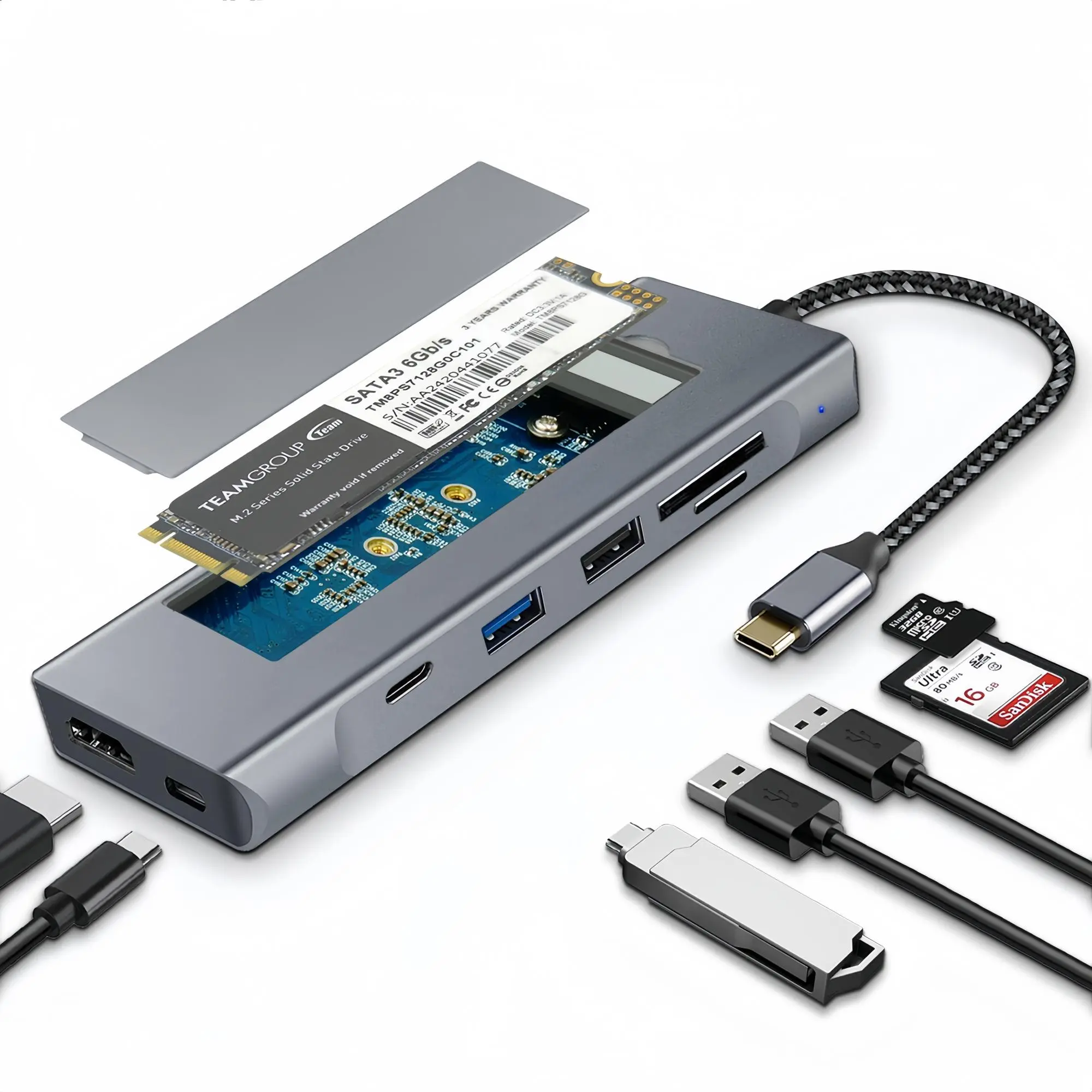 8-in-1 USB HUB, 1 Count Multifunctional USB HUB, Hard Drive Enclosure Docking Station, Suitable for MacBook Air M1/M2, iPhone Series, iPad, Surface, XPS