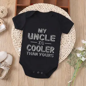 Unisex Newborn Fitted Short-Sleeve Cotton Bodysuit - Breathable, Fade-Resistant Letter Print Romper Onesie with Chalk Font "My Uncle Is Cooler Than Yours", Snaps for Easy Diaper Changes, Ideal for Baby Showers & First Photos
