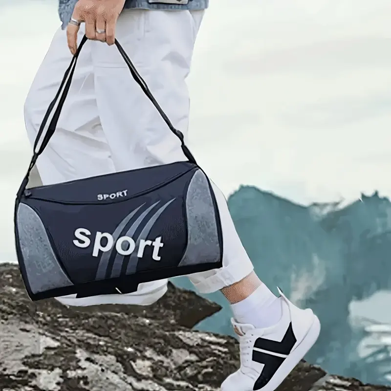[Gym, Travel & Weekend] Men's Nylon Sloping Backpack with Letter Print - Crossbody/Luggage Bag Suitable for Gym, Travel & Weekend, Nylon Sports Bag with Sloping Shoulder Strap, Letter Print Design, Hand Washable - Multi-Color (Gray//)