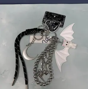 Gothic Spooky Charm Keychain with Cat Bat, Moon & Ouija Charms