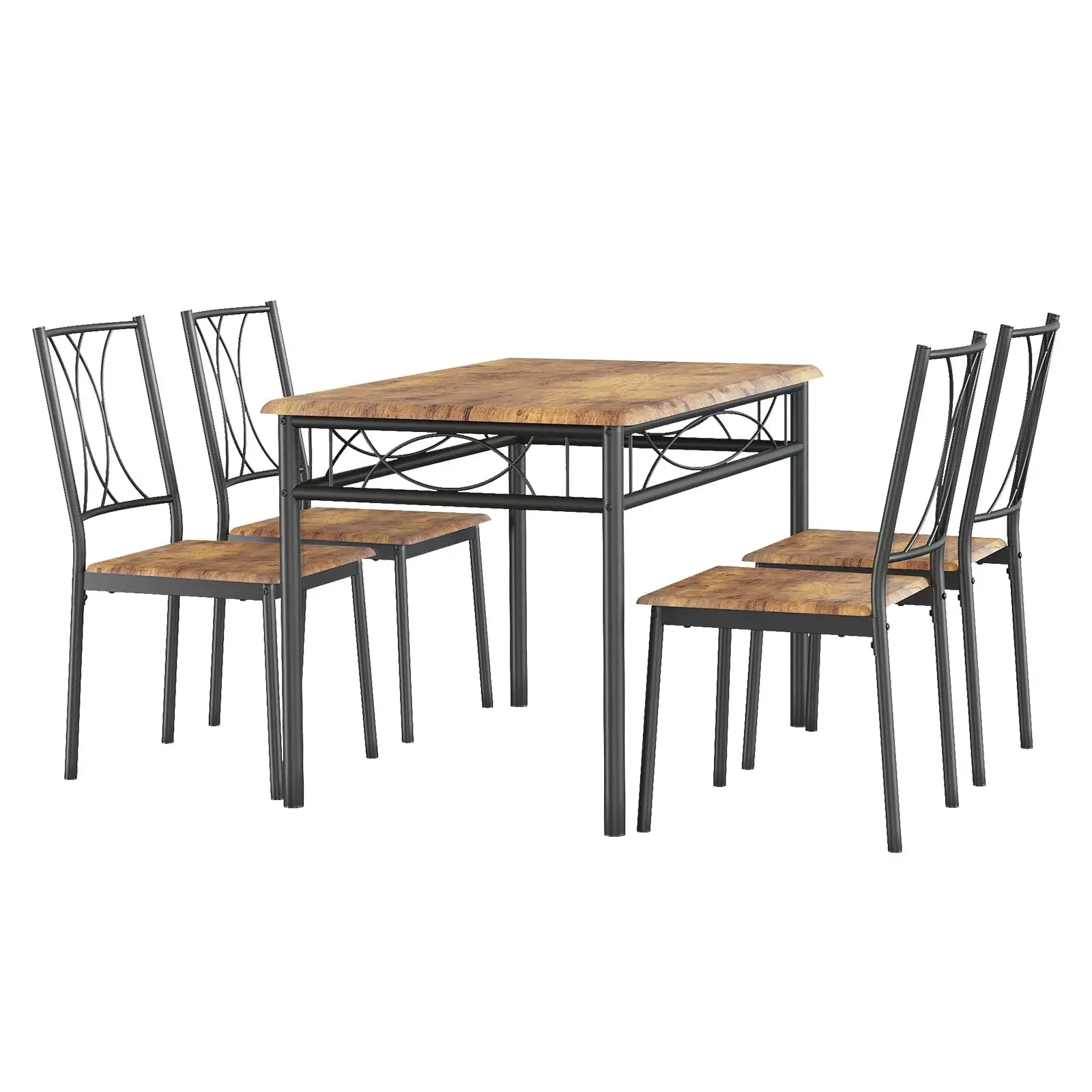 Brown Table With 4 Metal Wood Chairs