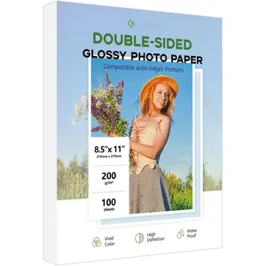 Double Sided Glossy Photo Paper 8.5x11 100 Sheets,  200GSM/54LB Inkjet Printer Paper 8.5 x 11 Glossy for Crafting, Chip Bags, Calendars, Menus, Cards and Invitations