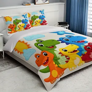 3-Piece Cute Cartoon Dino Print Duvet Cover Set, Soft Comfortable Bedding for Bedroom, Dormitory and Guest Room Decor
