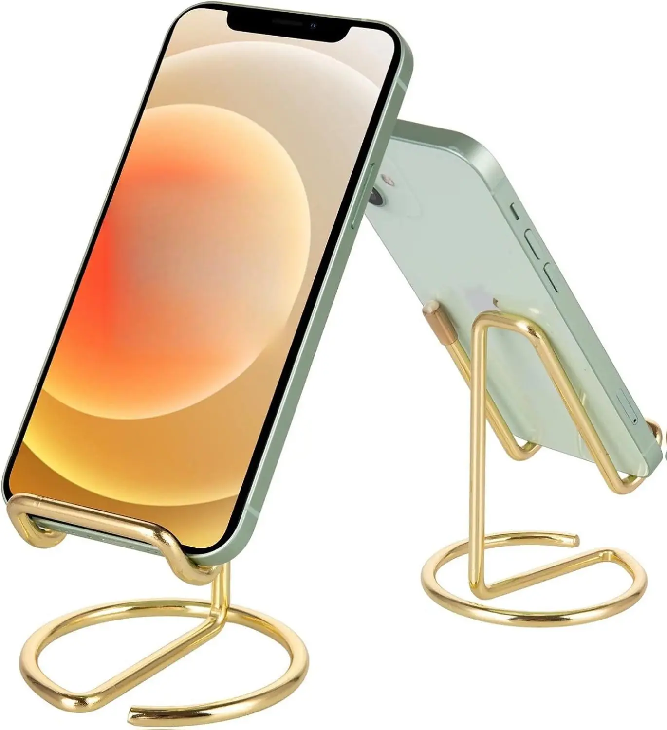 Modern Gold Metal Desktop Phone Holder Kickstand - Durable High-Quality Electroplating, Ergonomic Angle, Hands-Free Use, Smooth Finish, Holds iPhone, iPad, Switch, All Cellphones, Desktop Accessory