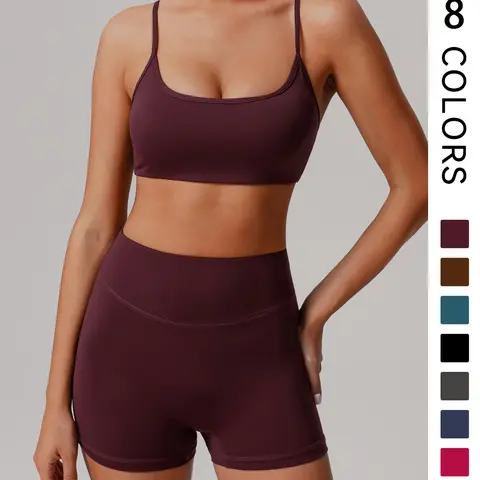 Women's Solid Crop Sports Bra & High Waist Shorts Set, Casual Comfy Breathable Two-piece Workout Gym Clothing for Yoga Gym Workout Running, Ladies Sportswear for All Seasons Activewear Set, Women Workout Clothes
