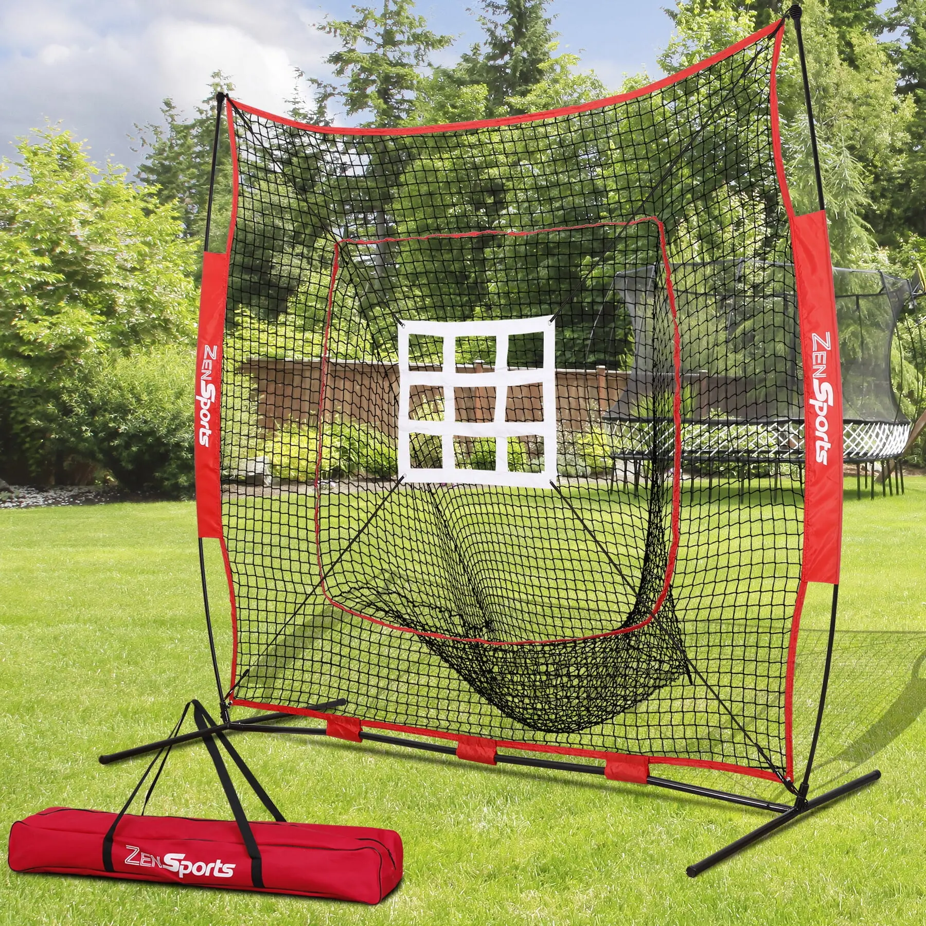 Zeny 7ft x 7ft Portable Baseball Pitching Net & Backstop, Baseball Batting Cage with White Strike Zone Target, Soft Toss Training Equipment & Softball Training Aid,summerwins