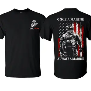 Once A Marine Always A Marine T-Shirt - USMC Veteran Tactical Soldier American Flag Graphic Tee - Eagle Globe Anchor Est.1970 Marine Corps Shirt