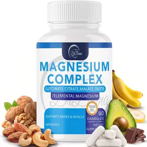 Magnesium Complex Supplement 8 Elemental 1000mg - Magnesium Glycinate, Citrate, Malate, Taurate, Chelated for Easy Absorption for Bones, Muscle, Recovery, Energy, Vegan Non-GMO 90 Capsules