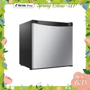 Upstreman mini fridges 1.7 Cu Ft with Freezer FR17 Adjustable Thermostat Energy Saving Low Noise Single Door Compact Refrigerator for Dorm Office Can Bedroom stainless Steel fridge mini  brands Small pantry drink fridge skincare fridge