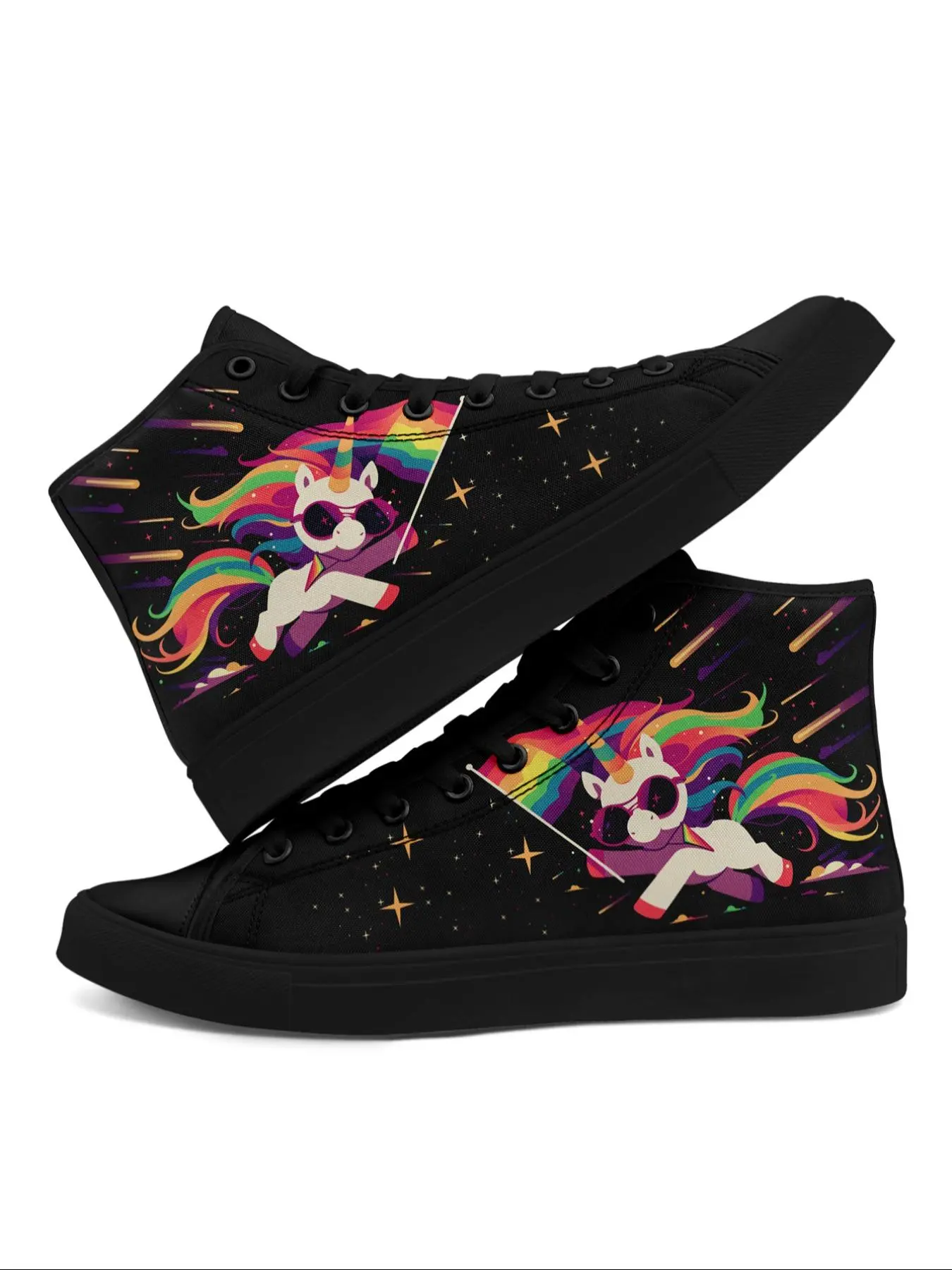 Unisex's Colorful Unicorn Print Lace Up High Top Sneakers, Casual Comfortable Sports Shoes for Daily Wear, Gym Training Walking Shoes for All Seasons